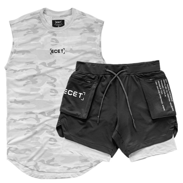 2021 High quality 2 Pcs Sports Set Men Running Shirts/Vests Shorts Jogging Men Sportswear Suit Soccer Running Fitness