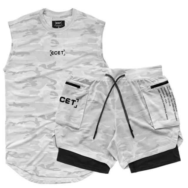2021 High quality 2 Pcs Sports Set Men Running Shirts/Vests Shorts Jogging Men Sportswear Suit Soccer Running Fitness