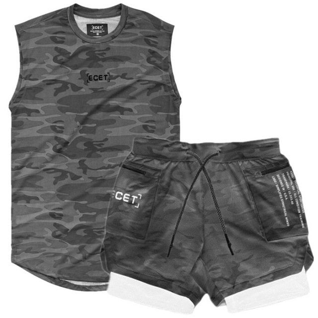 2021 High quality 2 Pcs Sports Set Men Running Shirts/Vests Shorts Jogging Men Sportswear Suit Soccer Running Fitness