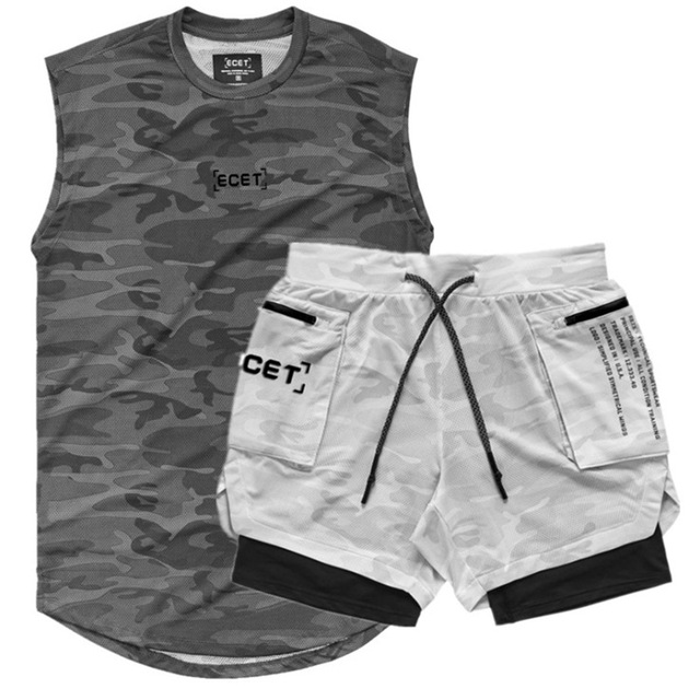 2021 High quality 2 Pcs Sports Set Men Running Shirts/Vests Shorts Jogging Men Sportswear Suit Soccer Running Fitness
