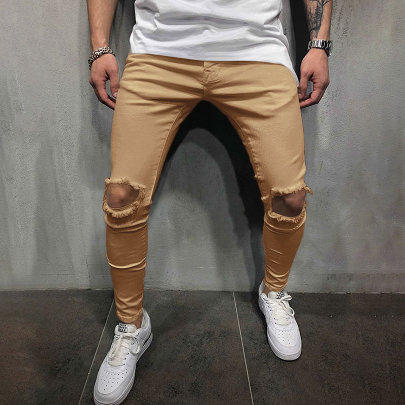 2021 High quality Fashion Men's Skinny Jeans Hole Stretch Denim Trousers Hip Hop Straight Distress Pencil Pants