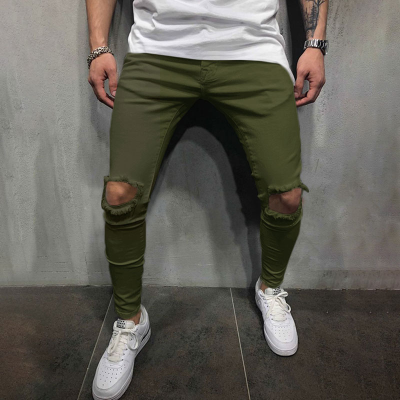 2021 High quality Fashion Men's Skinny Jeans Hole Stretch Denim Trousers Hip Hop Straight Distress Pencil Pants