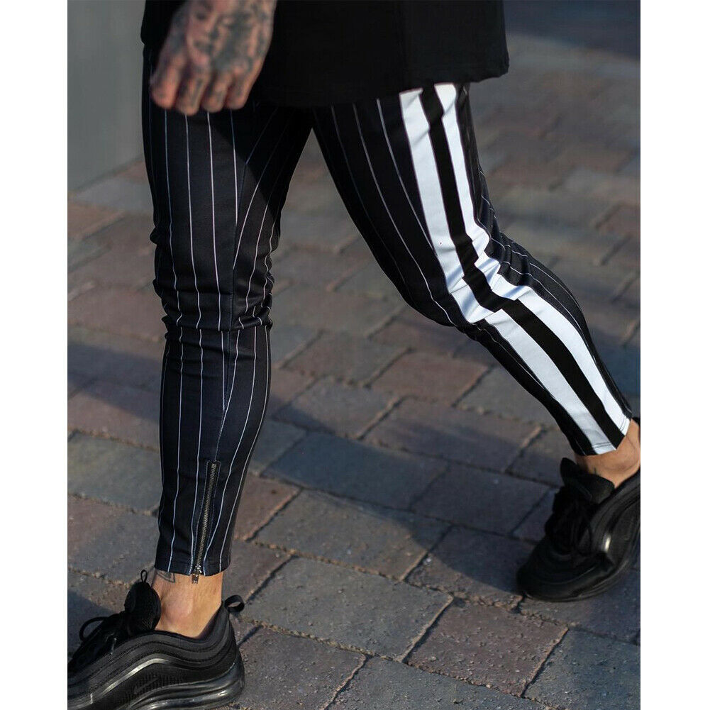 2021 High quality Fashion Men England Style Striped Pants Male New Long Pencil Joggers Pants Casual Trousers