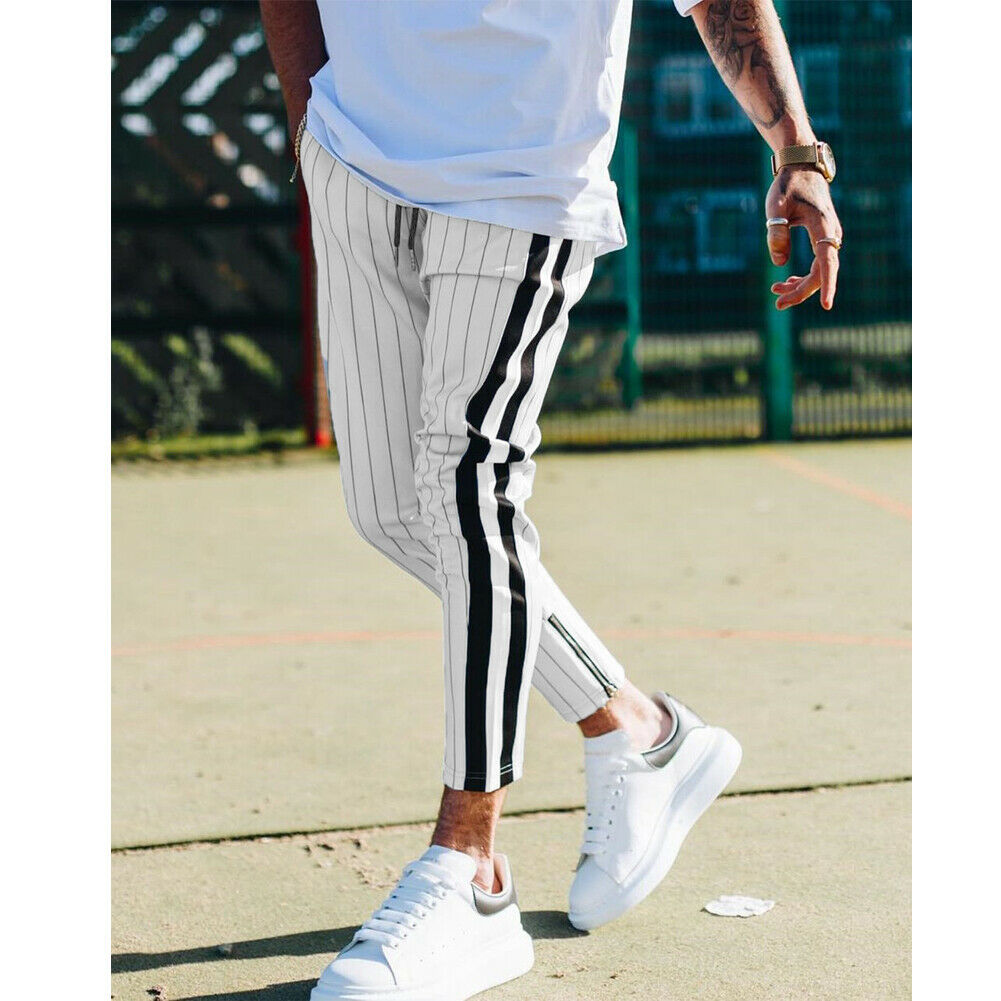 2021 High quality Fashion Men England Style Striped Pants Male New Long Pencil Joggers Pants Casual Trousers