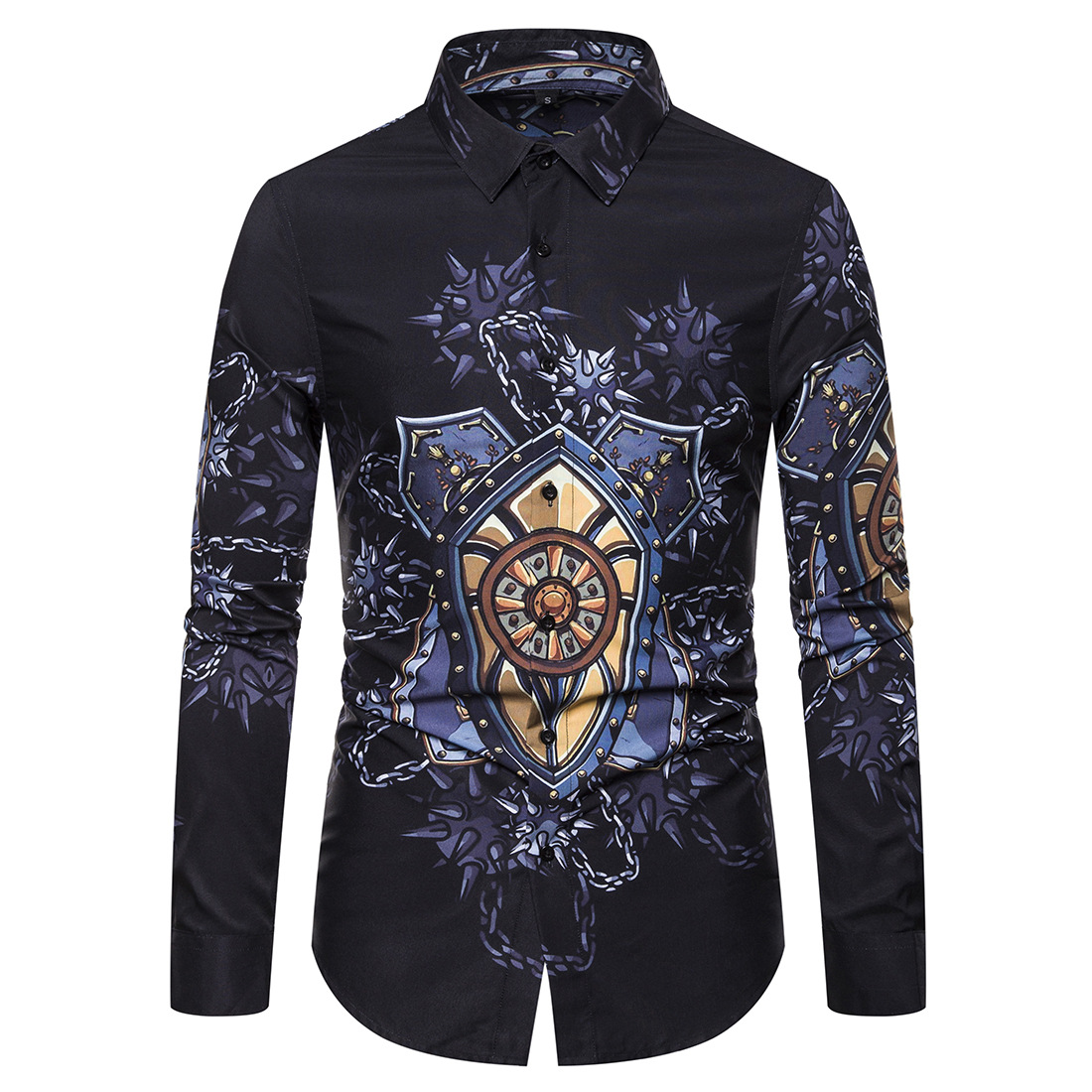 2021 High quality Printed Men Shirt Casual Nightclub Party Slim Fit Long Sleeve Mens Dress Shirts