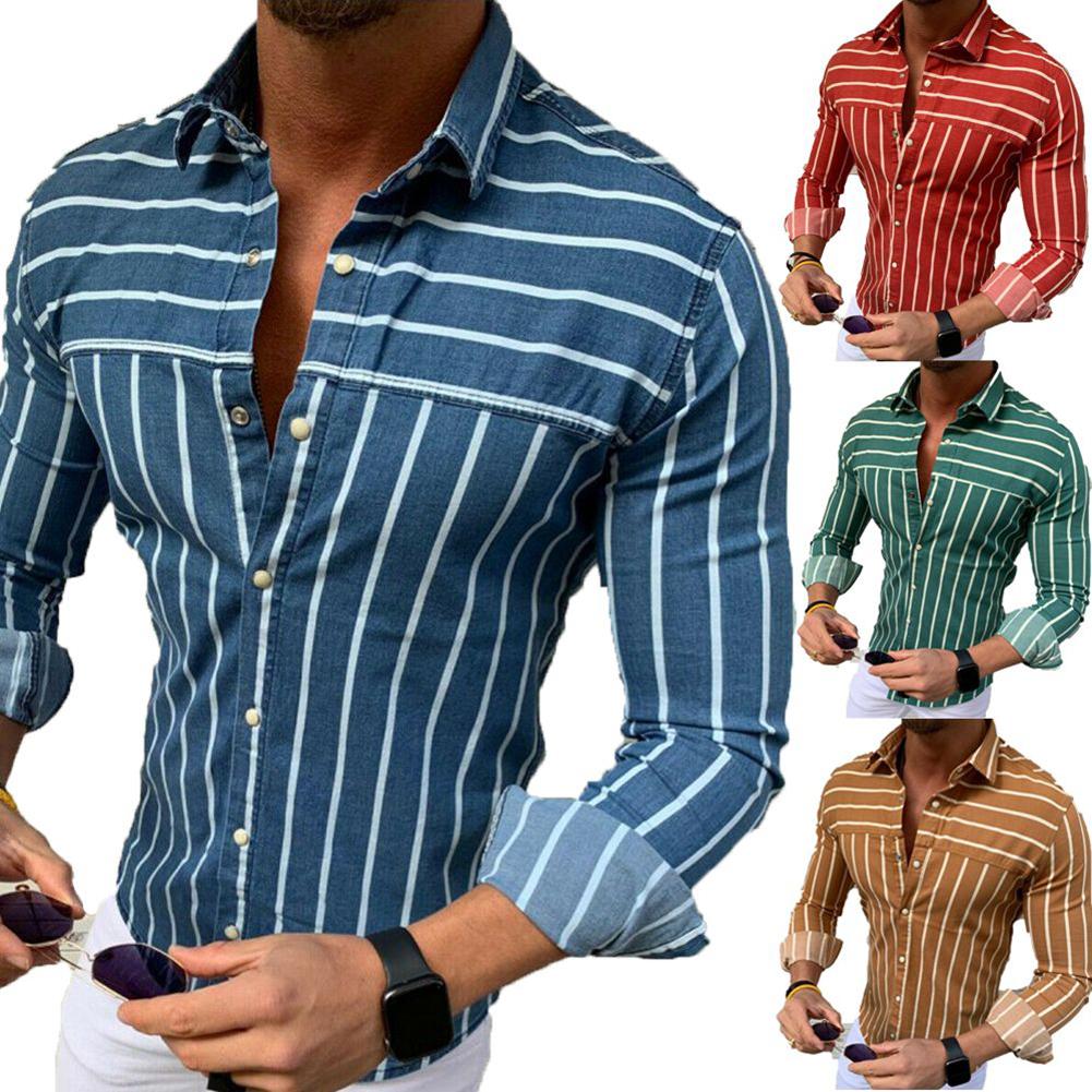 2021 High quality Casual Shirts Men Stripe Print Flamingo Shirts Long Sleeve Mens Shirt Turn Down Collar Button Shirt