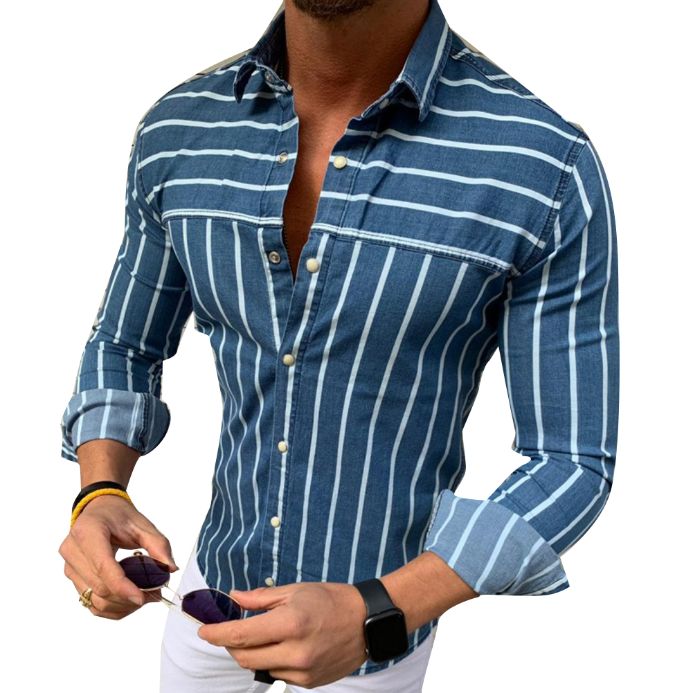 2021 High quality Casual Shirts Men Stripe Print Flamingo Shirts Long Sleeve Mens Shirt Turn Down Collar Button Shirt
