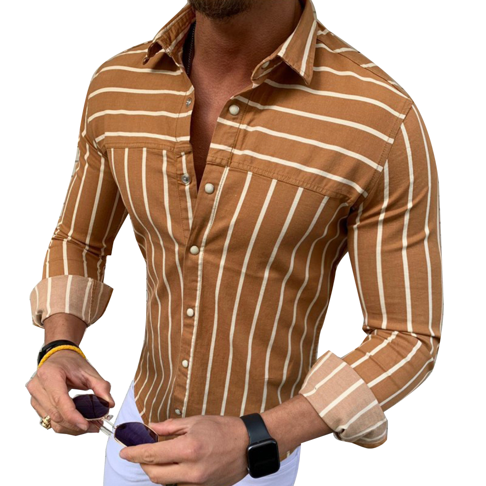 2021 High quality Casual Shirts Men Stripe Print Flamingo Shirts Long Sleeve Mens Shirt Turn Down Collar Button Shirt