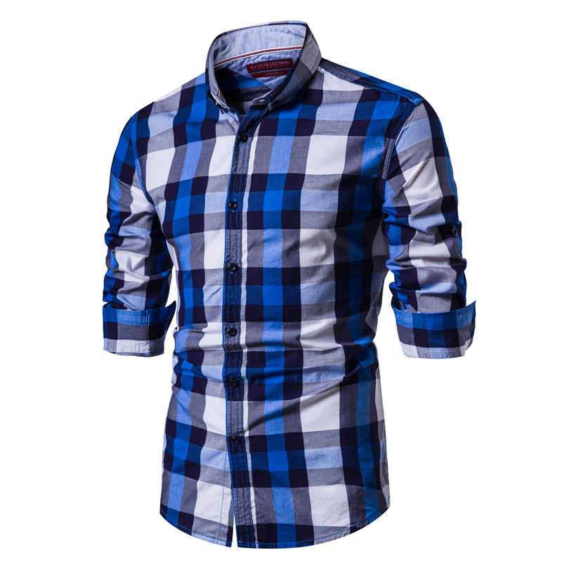 2021 High quality Cotton Plaid Shirt Men Casual Social Business Male Shirt Top Quality Long Sleeve