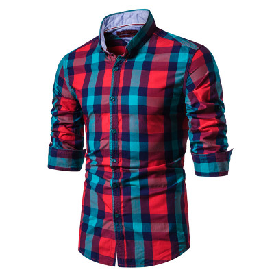 2021 High quality Cotton Plaid Shirt Men Casual Social Business Male Shirt Top Quality Long Sleeve