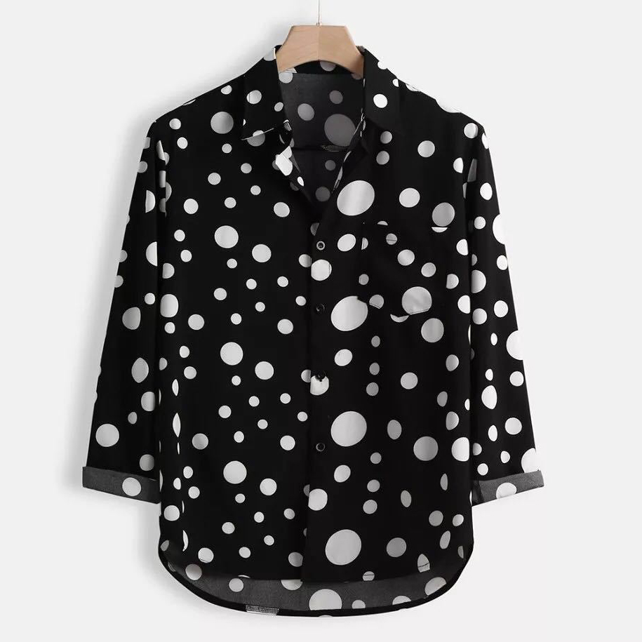 2021 High quality New Fashion Men's Polka Dot Shirt Button Down Slim Fit Long Sleeve Boho Holiday Casual Shirts