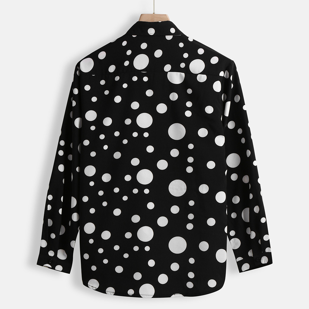 2021 High quality New Fashion Men's Polka Dot Shirt Button Down Slim Fit Long Sleeve Boho Holiday Casual Shirts