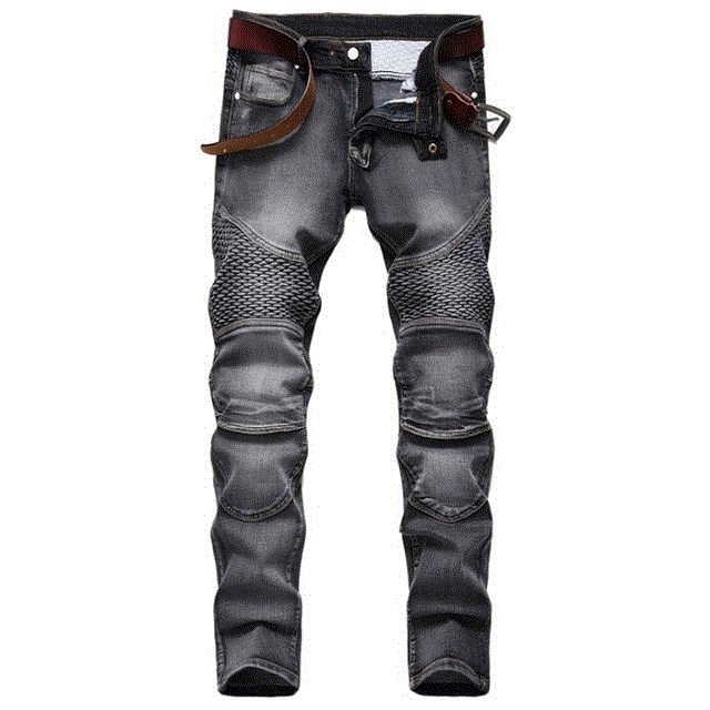 2021 High quality Patchwork Jeans Men's Fish Scales Decorated Washed Slim-fit Pleated High Elastic Trousers