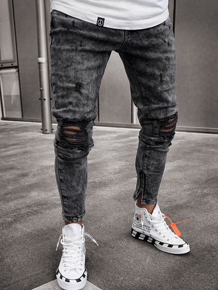 2021 High quality Fashion Men hot sale High Elastic Skinny Trousers jeans Men Zipper Jogging Casual Pencil Long Pants