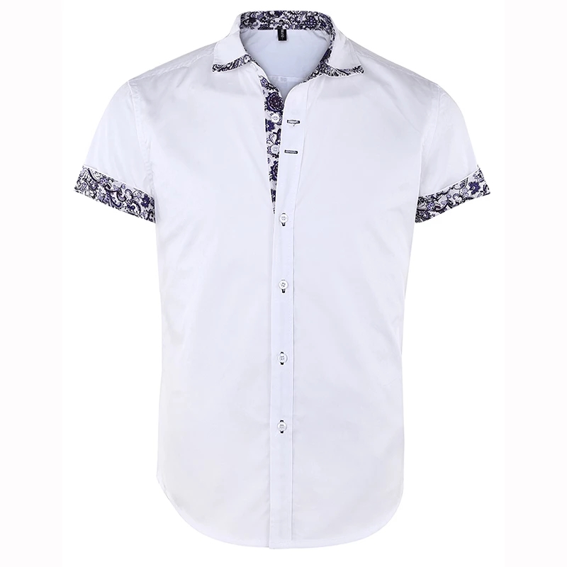 2021 High quality Men's Short Sleeve Floral Print Patchwork Button Down Casual Shirts Work Slim Fit Shirt Plus Size