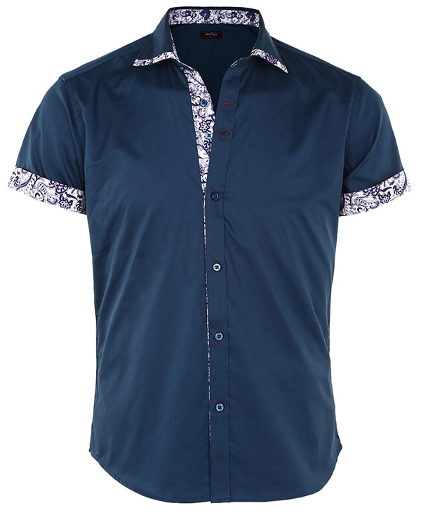 2021 High quality Men's Short Sleeve Floral Print Patchwork Button Down Casual Shirts Work Slim Fit Shirt Plus Size