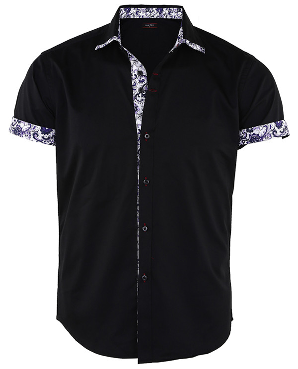2021 High quality Men's Short Sleeve Floral Print Patchwork Button Down Casual Shirts Work Slim Fit Shirt Plus Size