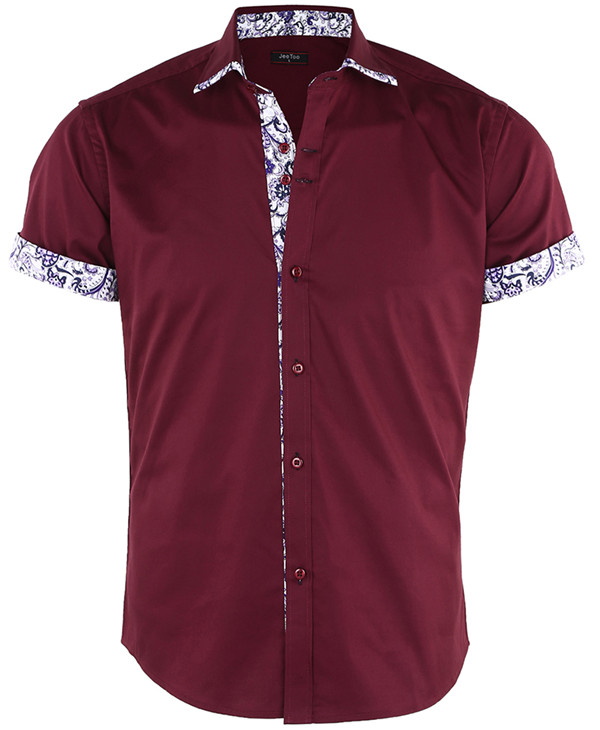 2021 High quality Men's Short Sleeve Floral Print Patchwork Button Down Casual Shirts Work Slim Fit Shirt Plus Size