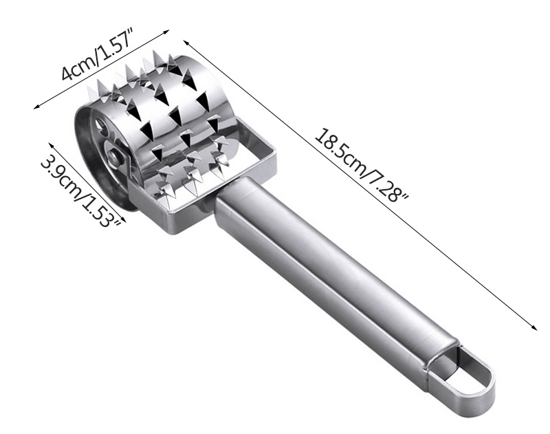 2021 High quality Kitchen Tool Gadget Stainless Steel Rolling Tender Meat Hammer Baking Puncture Wheel Rolling Needle
