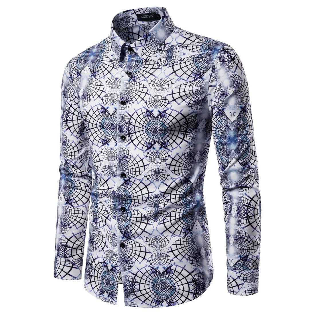 Men Print Shirt Fashion Long Sleeve Regular-fit Plus Size Shirts Mens Party Causal Social Shirts