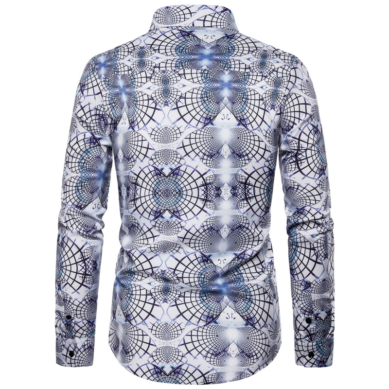 Men Print Shirt Fashion Long Sleeve Regular-fit Plus Size Shirts Mens Party Causal Social Shirts