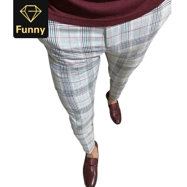 Fashion Mens Slim Fit Plaid Pants Trousers Casual Joggers Tartan Jogging Skinny Pencil Bottom