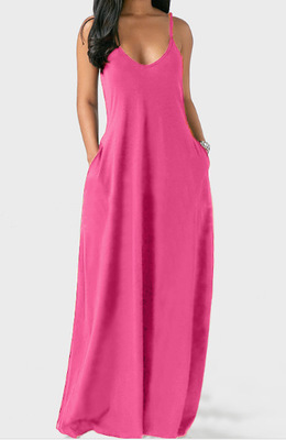 2021 High quality Loose Sexy Spaghetti Straps Sleeveless Pockets Solid Color Maxi Dress Casual Plus Size Beach Dresses