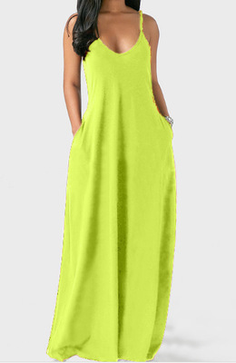 2021 High quality Loose Sexy Spaghetti Straps Sleeveless Pockets Solid Color Maxi Dress Casual Plus Size Beach Dresses