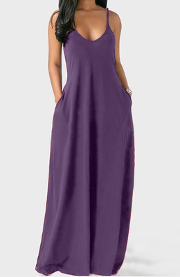 2021 High quality Loose Sexy Spaghetti Straps Sleeveless Pockets Solid Color Maxi Dress Casual Plus Size Beach Dresses