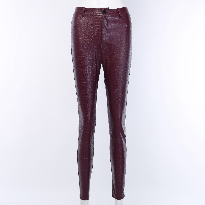 2021 High quality Black High Waist Pencil Faux Leather Pants Women Casual Elegant Ankle Length Trousers