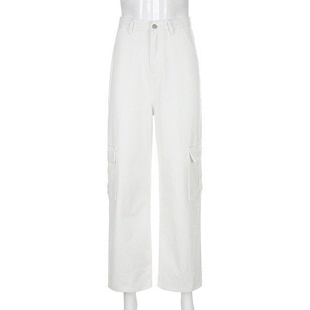 2021 High quality Women's High-waisted Jeans Solid Color Trousers With Zipper And Pockets Loose Straight-leg trousers