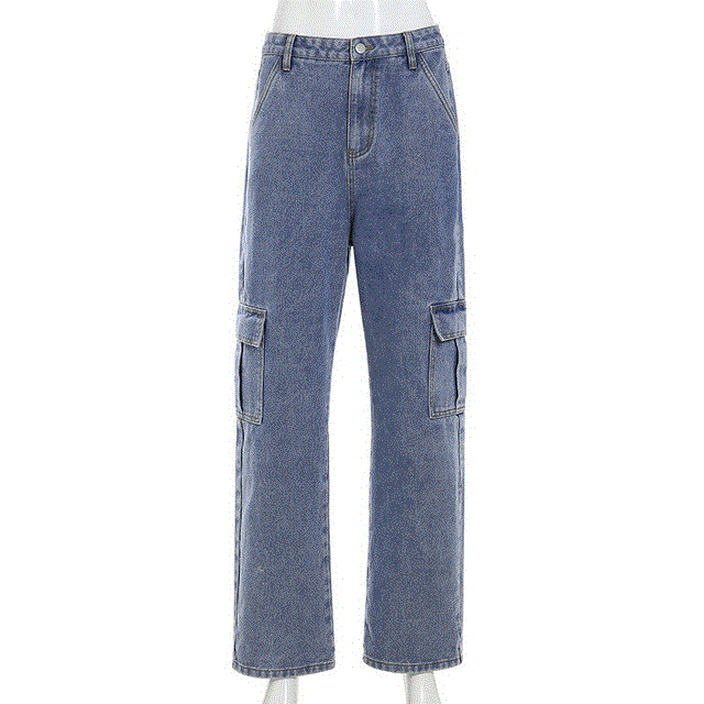 2021 High quality Women's High-waisted Jeans Solid Color Trousers With Zipper And Pockets Loose Straight-leg trousers