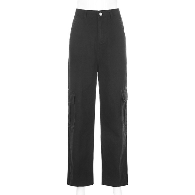 2021 High quality Women's High-waisted Jeans Solid Color Trousers With Zipper And Pockets Loose Straight-leg trousers