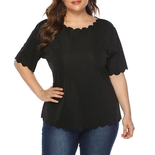 2021 High quality Women's Casual Summer Blouse Plus Size Lace Short Sleeve Shirts Fashion Tops Female Solid Color tops