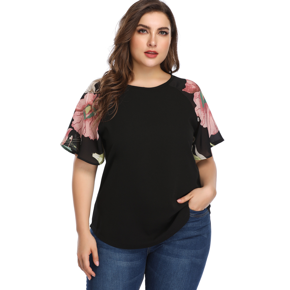 2021 High quality Women Tops Fashion O Neck Floral Print Short Sleeve Ladies Tunic Tops Elegant blouse Plus Size