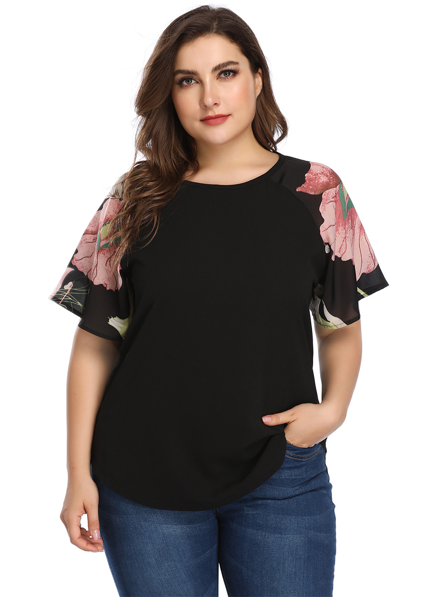 2021 High quality Women Tops Fashion O Neck Floral Print Short Sleeve Ladies Tunic Tops Elegant blouse Plus Size