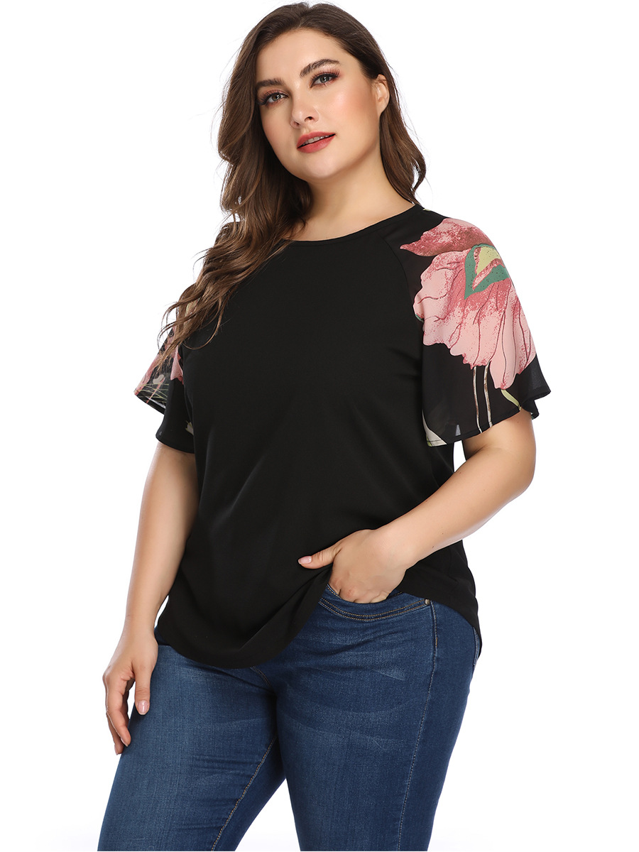 2021 High quality Women Tops Fashion O Neck Floral Print Short Sleeve Ladies Tunic Tops Elegant blouse Plus Size