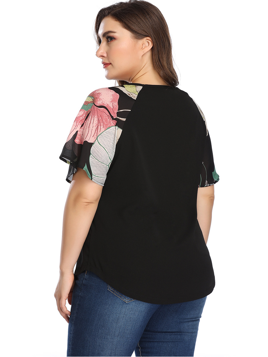 2021 High quality Women Tops Fashion O Neck Floral Print Short Sleeve Ladies Tunic Tops Elegant blouse Plus Size