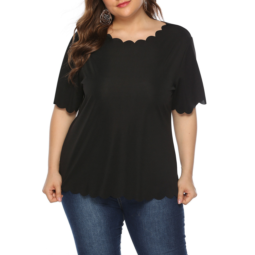 2021 High quality Women's Casual Summer Blouse Plus Size Lace Short Sleeve Shirts Fashion Tops Female Solid Color tops
