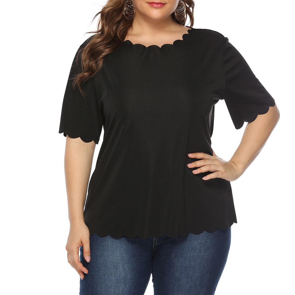 2021 High quality Women's Casual Summer Blouse Plus Size Lace Short Sleeve Shirts Fashion Tops Female Solid Color tops
