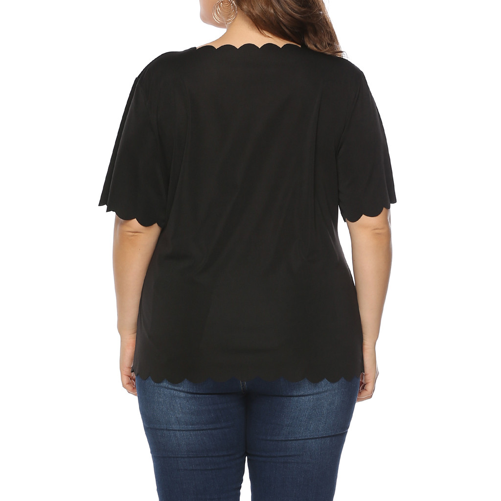 2021 High quality Women's Casual Summer Blouse Plus Size Lace Short Sleeve Shirts Fashion Tops Female Solid Color tops