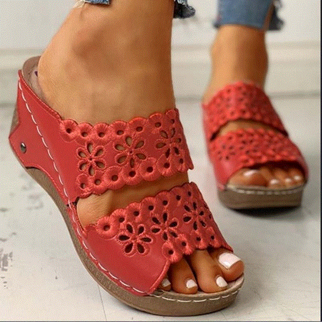 2021 High quality Summer Women Sandals Embroidery Female Open Toe Women Shoes Fashion Wedge Slides Ladies Sandals