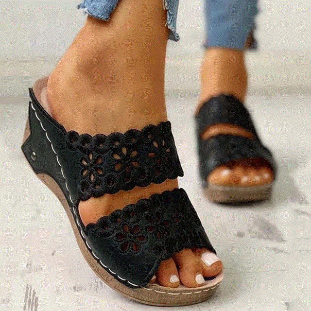 2021 High quality Summer Women Sandals Embroidery Female Open Toe Women Shoes Fashion Wedge Slides Ladies Sandals