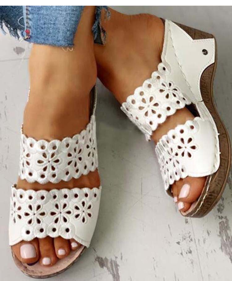 2021 High quality Summer Women Sandals Embroidery Female Open Toe Women Shoes Fashion Wedge Slides Ladies Sandals