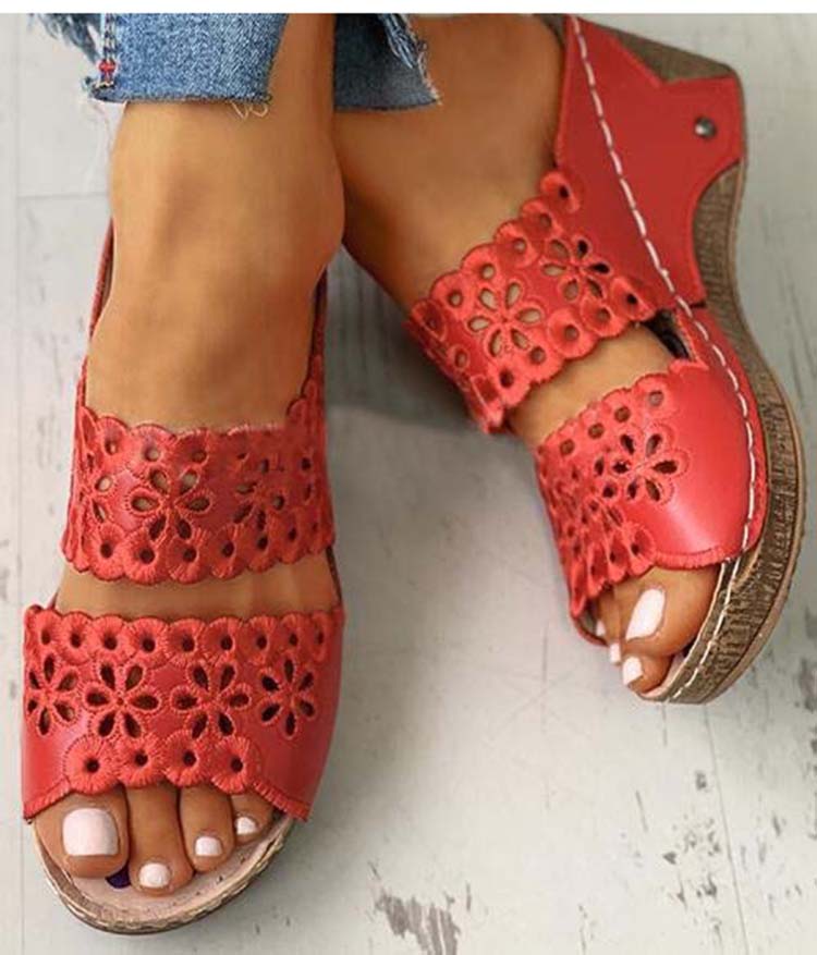2021 High quality Summer Women Sandals Embroidery Female Open Toe Women Shoes Fashion Wedge Slides Ladies Sandals