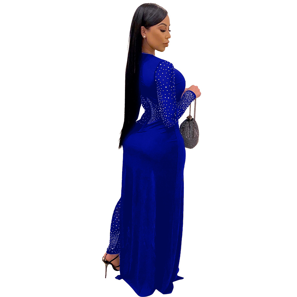 2021 High quality Women Asymmetrical Mesh Sheer Sexy Jumpsuits Long Sleeve Party Club Rompers Bodycon Jumpsuits