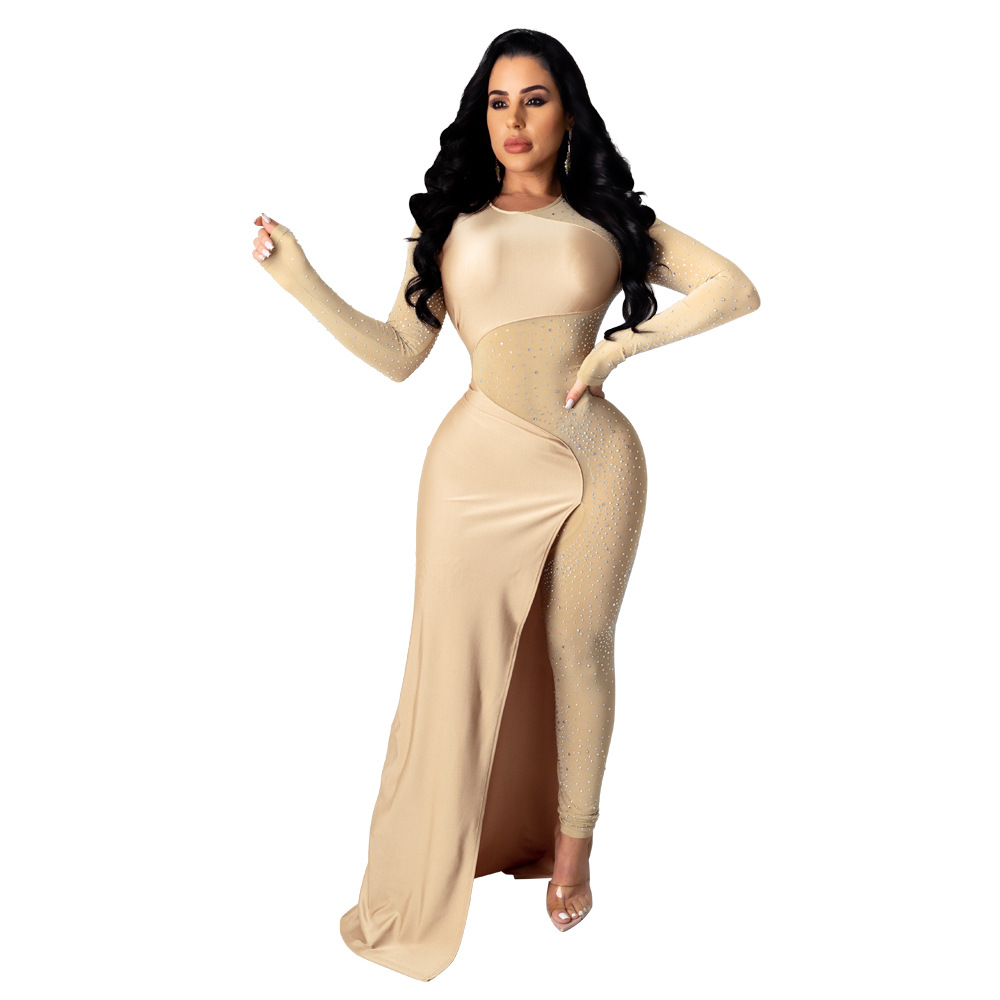 2021 High quality Women Asymmetrical Mesh Sheer Sexy Jumpsuits Long Sleeve Party Club Rompers Bodycon Jumpsuits