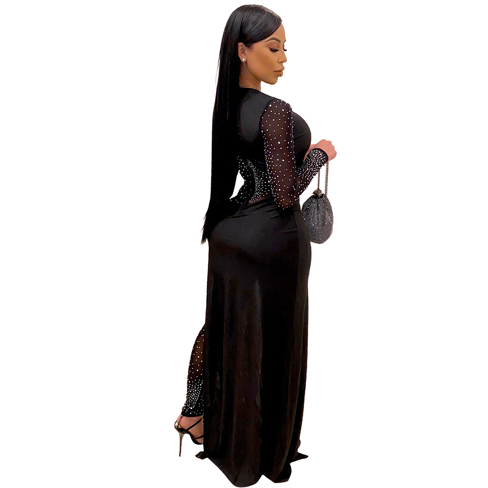2021 High quality Women Asymmetrical Mesh Sheer Sexy Jumpsuits Long Sleeve Party Club Rompers Bodycon Jumpsuits