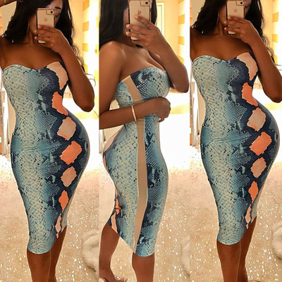 2021 High quality new women summer leopard print slash neck bodycon knee length dress night club party pencil dresses