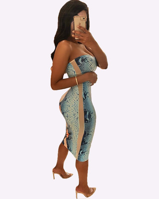 2021 High quality new women summer leopard print slash neck bodycon knee length dress night club party pencil dresses